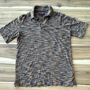 Johnston Murphy Men's Size M Polo Short Sleeve Shirt Brown Blue Organic Cotton‎